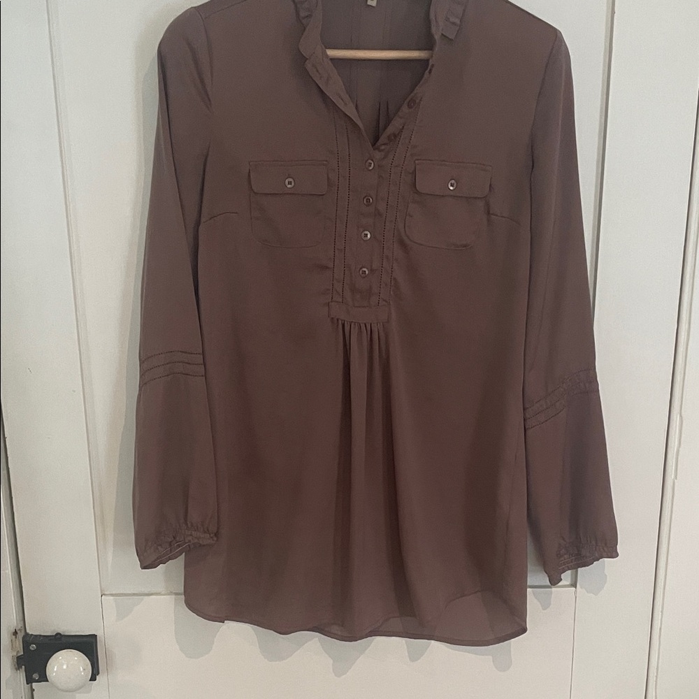 RW&CO. Brown Long-Sleeve Pintuck Peasant Blouse